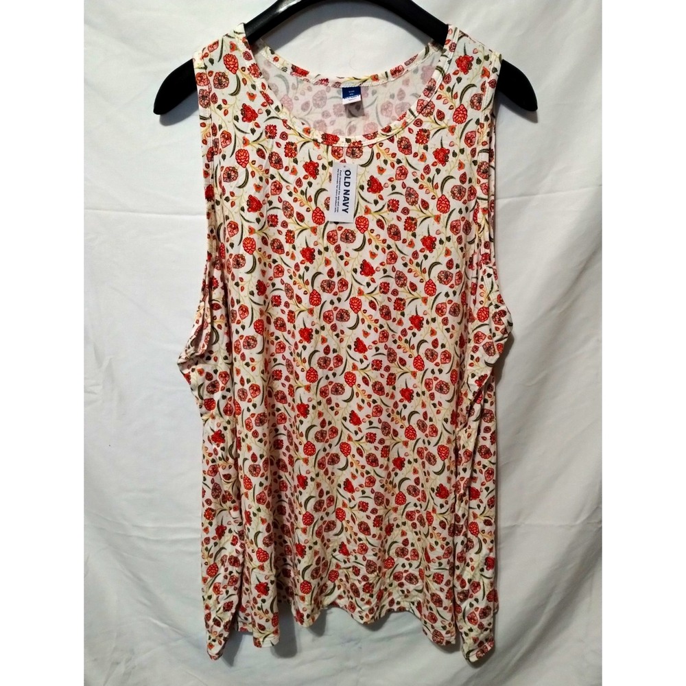 NWT Old Navy Women's 2XL White Floral Knit Tank Top Round Neck Sleeveless